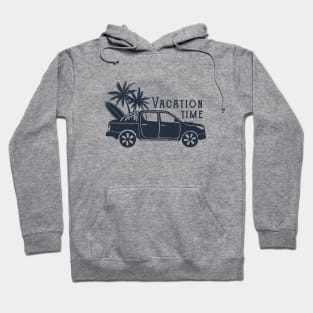 Pickup With Surfboard, Palms. Summer, Travel, Adventure. Vacation Time. Creative Illustration Hoodie